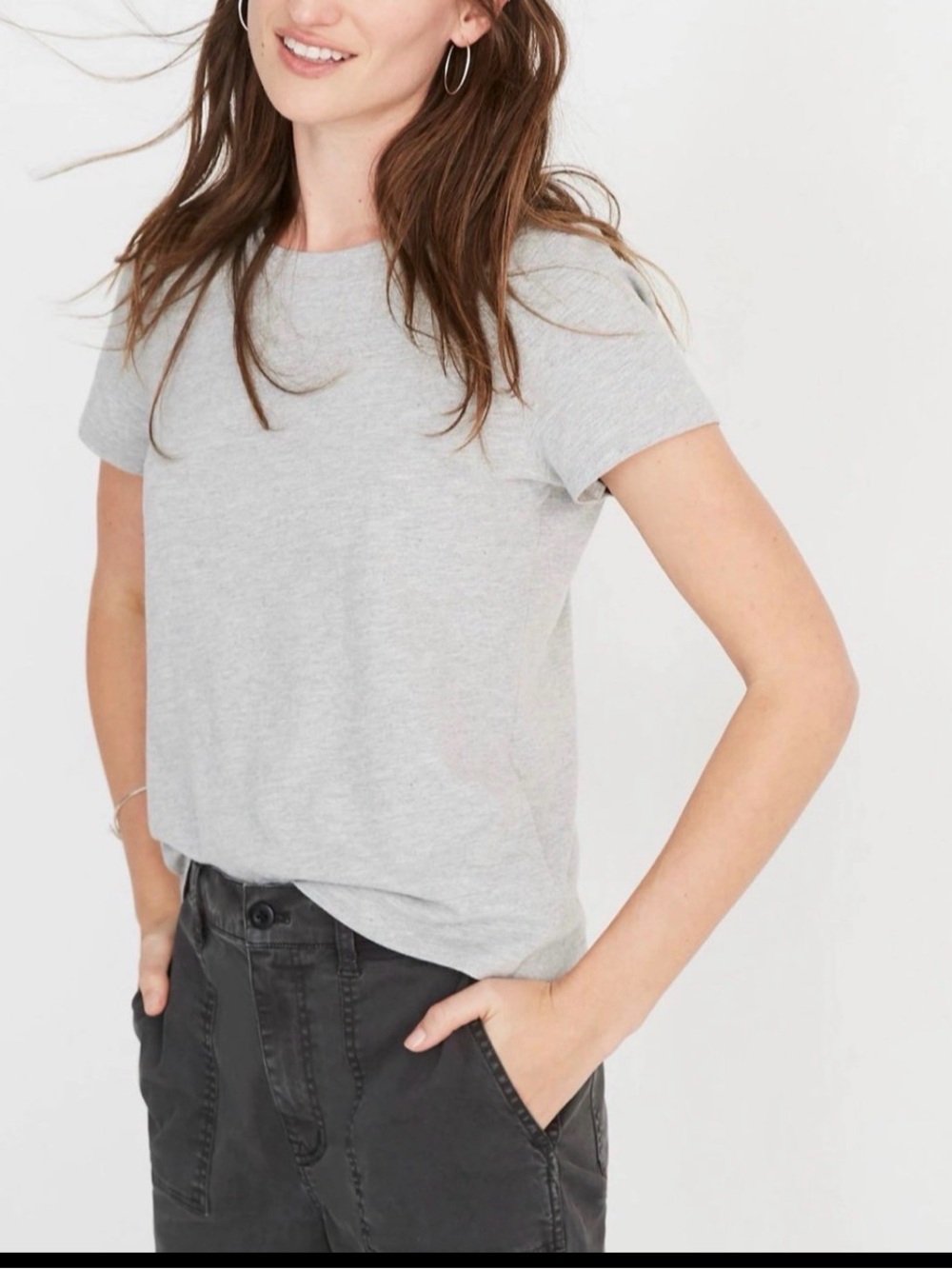 Madewell women’s Perfect Crewneck Tee Allday Jersey light heather gray Sz S NWT